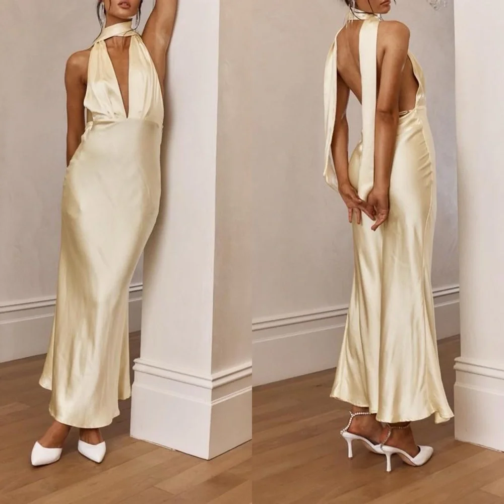 *24 HOUR SALE* The Andy Yellow Satin Maxi Dress - Picture 3 of 10